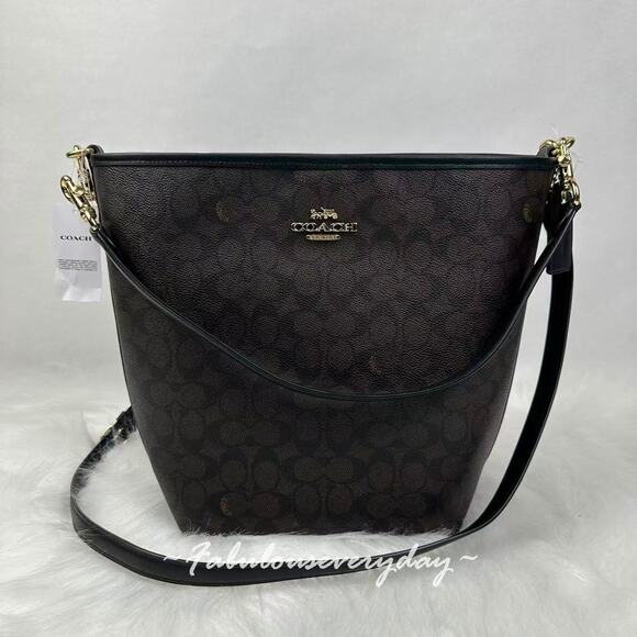 Coach City Large Bucket Bag Crossbody In Signature Canvas CT802 Walnut/Black NWT - Picture 1 of 9